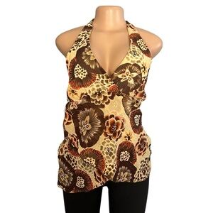 BCX Y2K Floral Halter Neck Top Brown and Cream